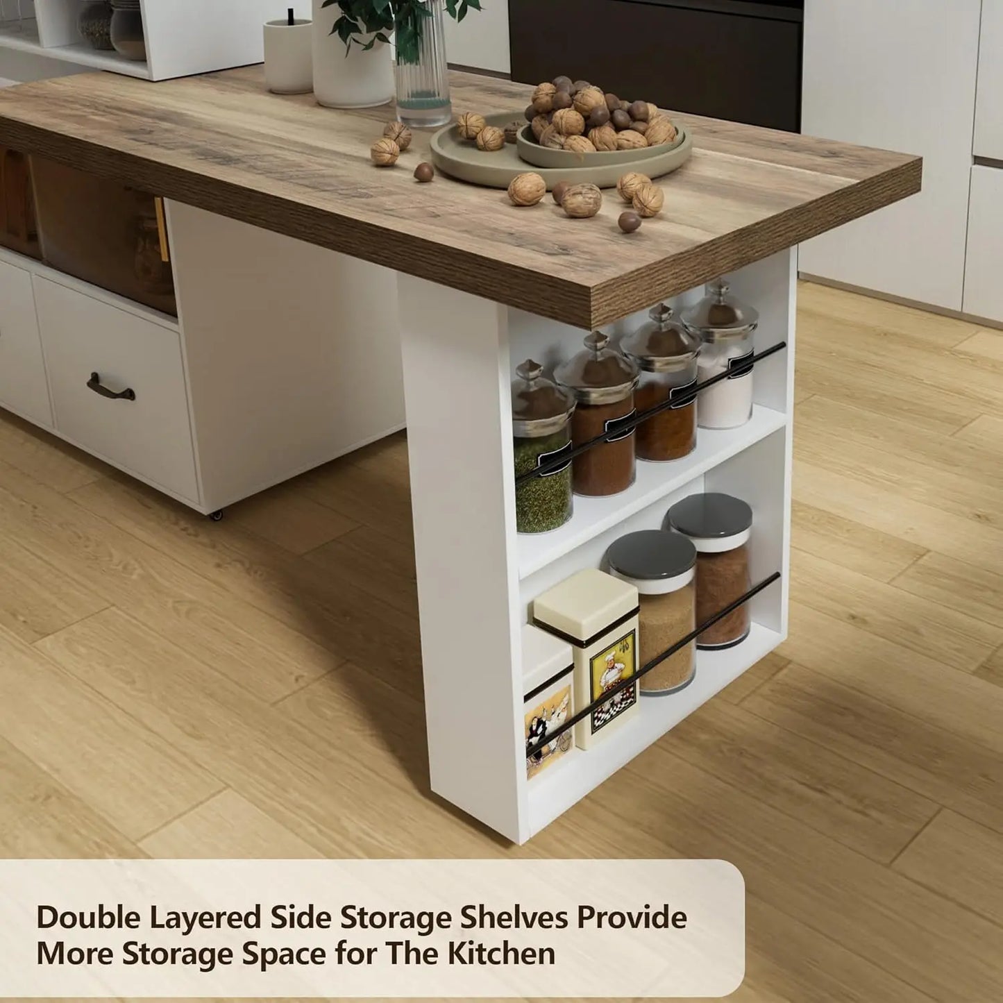 Kitchen Island with Extendable Table,Rolling Kitchen Tables with Storage & Seating,Built in Power Outlet, Kitchen, Custom