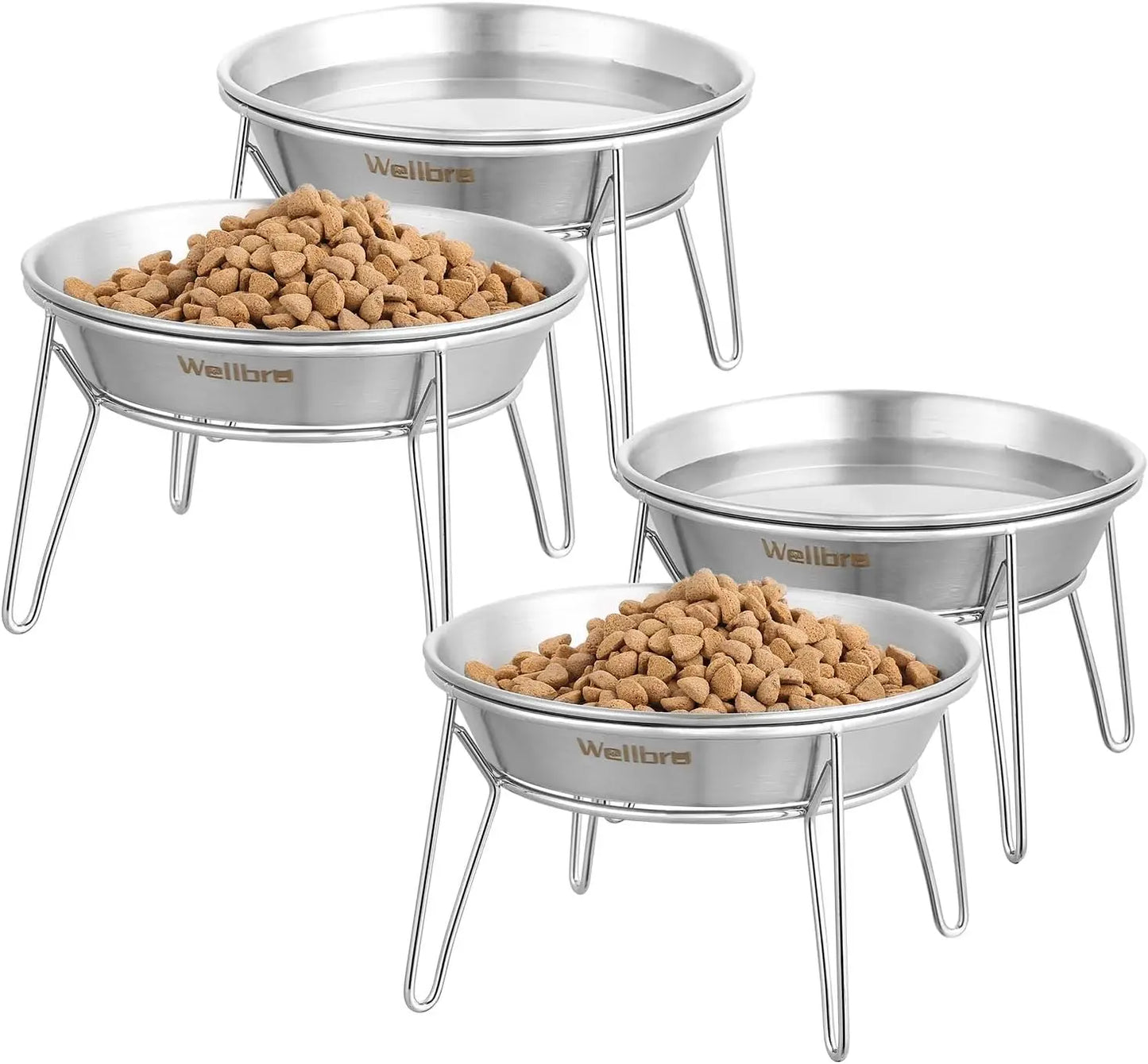 4-Pack Stainless Steel Raised Pet Bowls for Cats and Small Dogs, Anti-Whisker Fatigue, Easy Clean