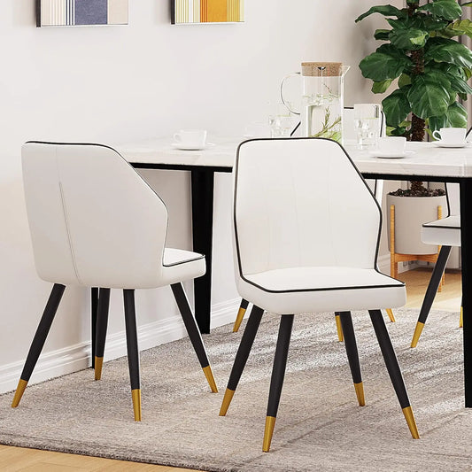 White Faux Leather Dining Chairs Set of 2, Modern Upholstered Accent Kitchen Dining Room Chairs Armless Side Chairs, Customized