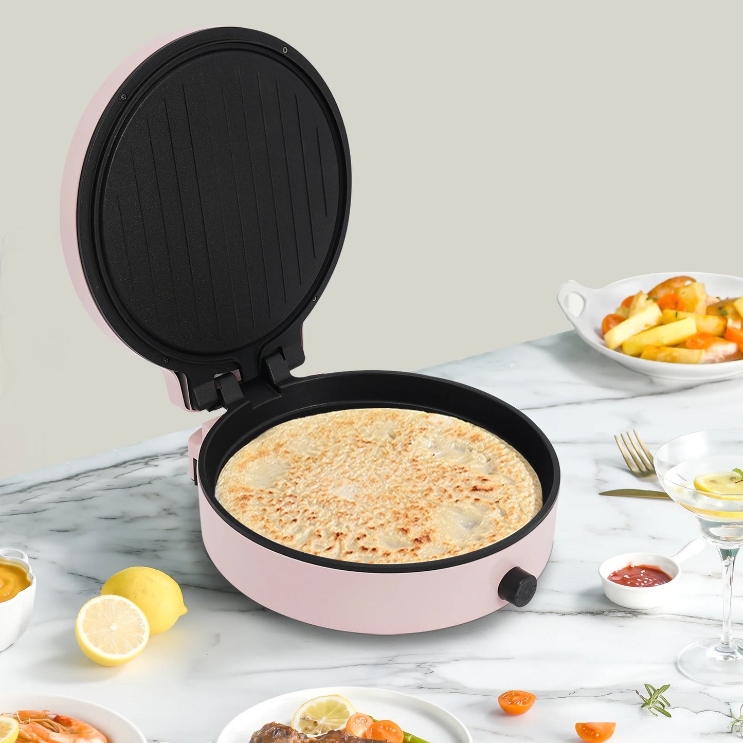 32*8cm Aluminum Alloy Pizza Maker,110V Pink/Black Electric Countertop Grill for Home Kitchens,Parties