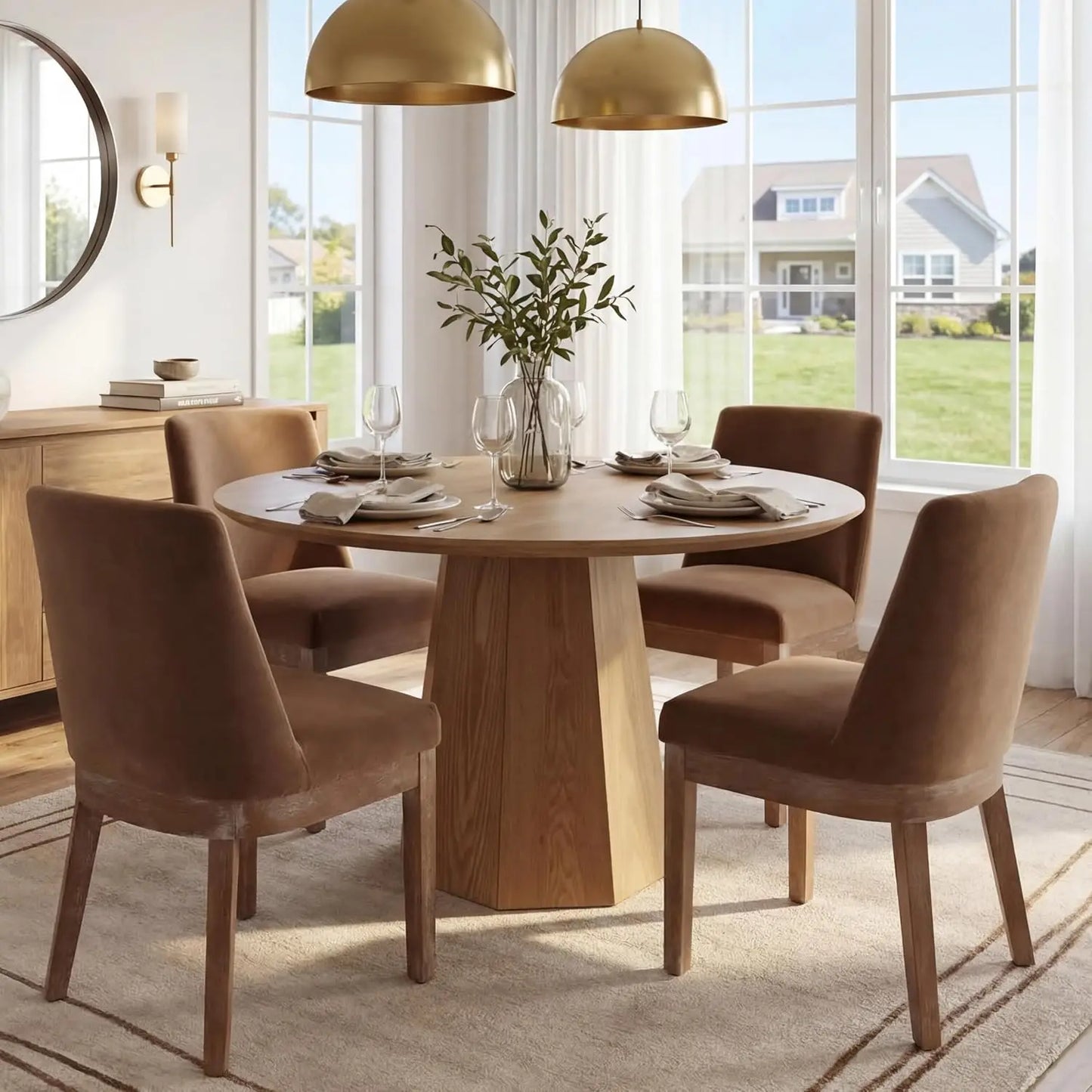 Modern Linen Dining Chairs Set of 4 Upholstered Kitchen Side Chair Wood Legs Beige Custom