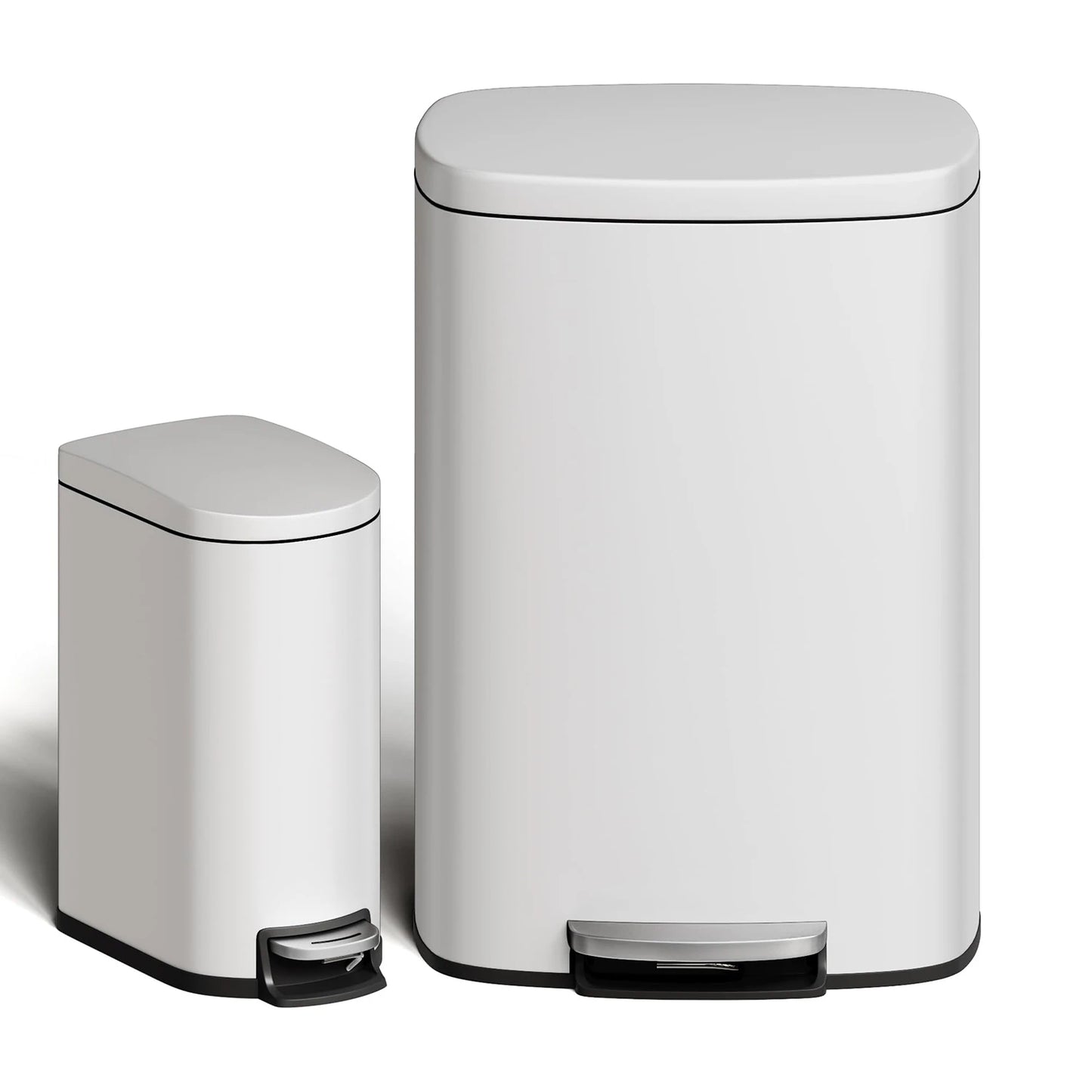 Durable Step-On Kitchen Trash Can Combo Set 50L+10L Stainless Steel Garbage Bins w/Removable Inner Buckets for Kitchen Bathroom