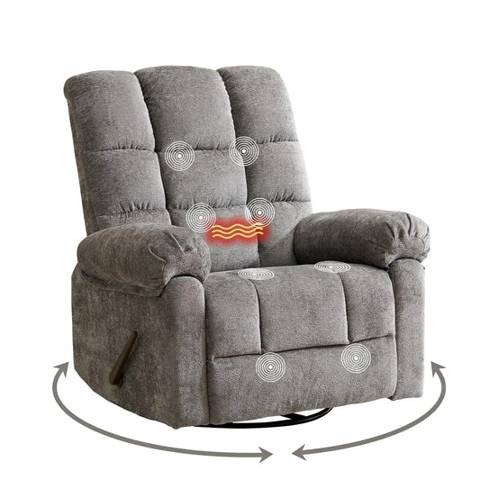 Swivel Rocker Recliner Chair with Heat and Massage, 26" Wide Oversized Rocker Recliner with Overstuffed, Customized