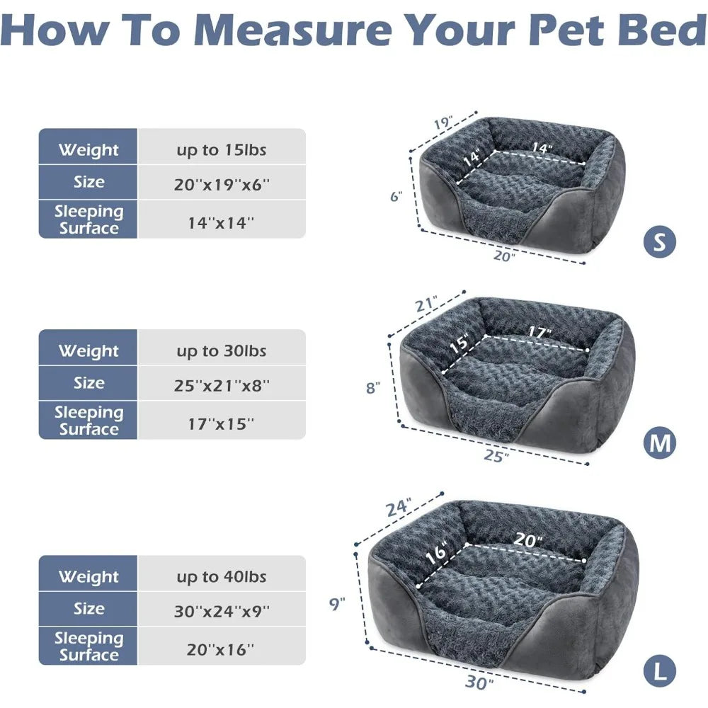 Rectangle Washable Orthopedic Dog Bed Soft Calming Durable Anti-Slip Bottom Small Medium Large Sizes