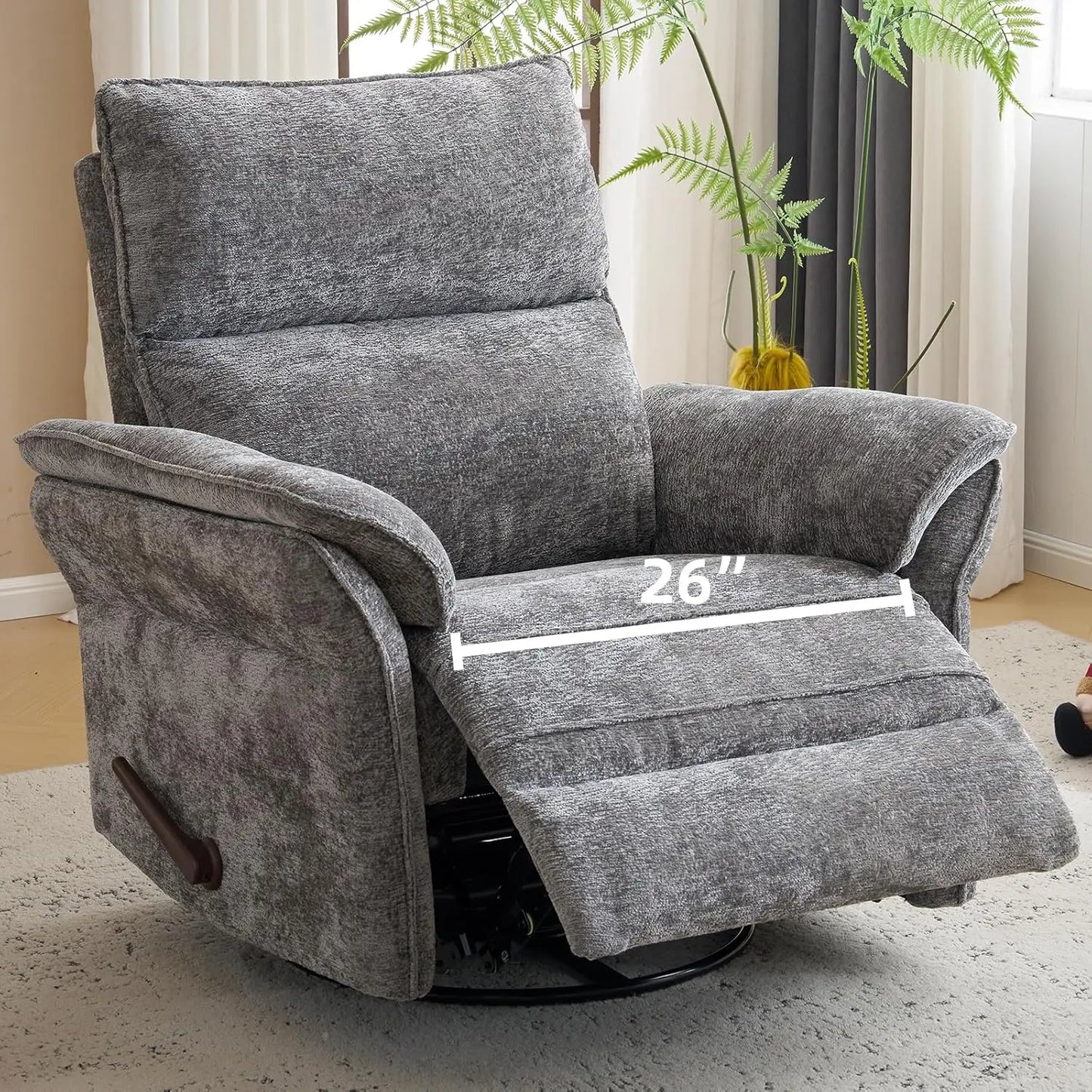 26" Extra Wide Oversized Recliner Chair 360° Swivel Rocker with Adjustable Headrest Chenille Glider Customized Comfort Home