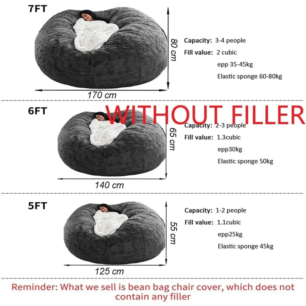 Bean Bag Chair for Adults Kids Without Filling Comfy Fluffy Giant Round Beanbag Lazy Sofa Cover for Reading Chair Floor C