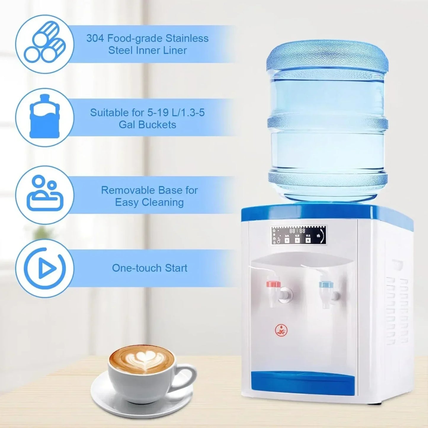 1.1-4.9gal Electric Hot & Cold Water Dispenser Countertop Top Loading Water Cooler Dispenser, with 3Temperature Settings