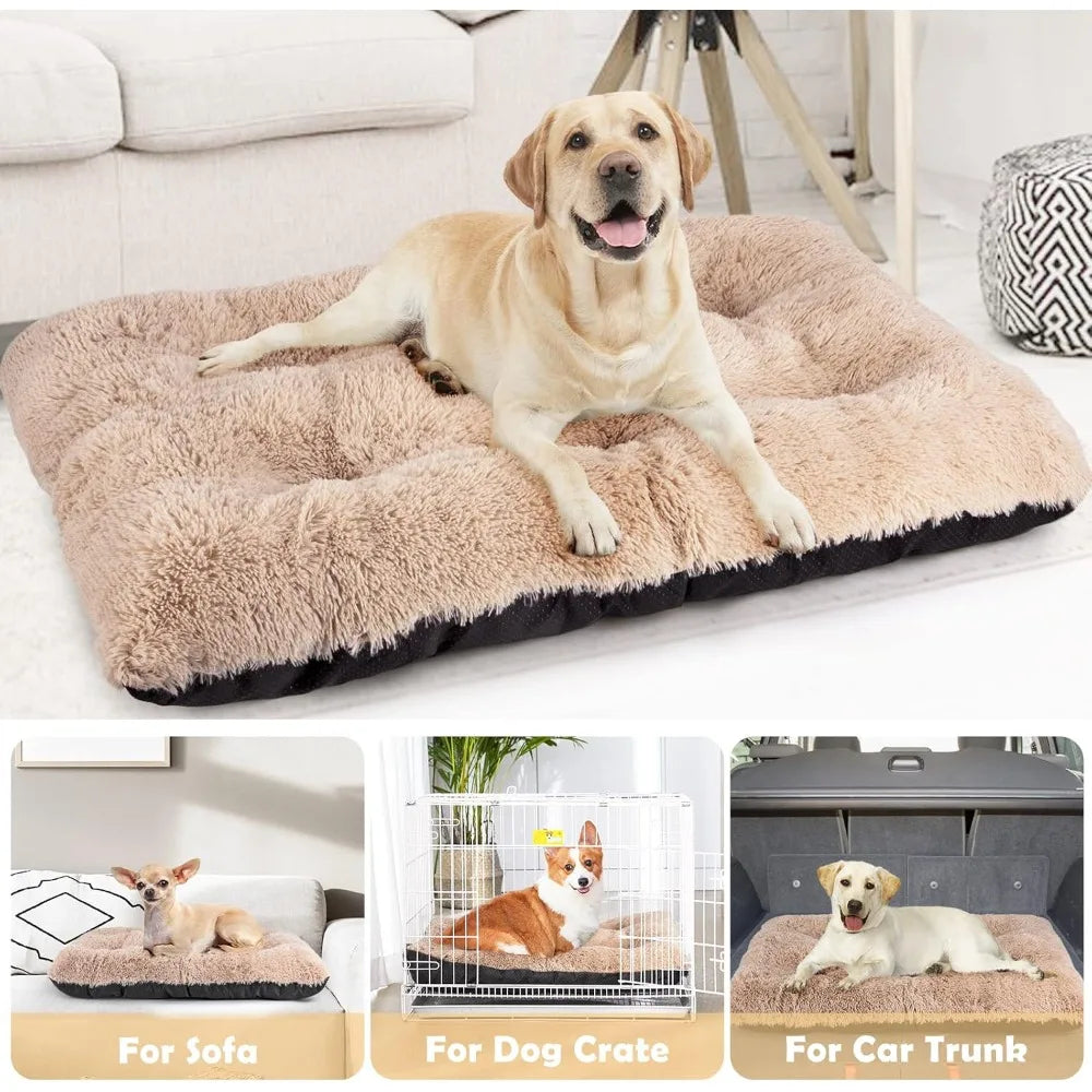 joejoy large dog bed crate pad, deluxe plush washable dog beds fulffy soft kennel pad anti-slip pet sleeping mat for extra large