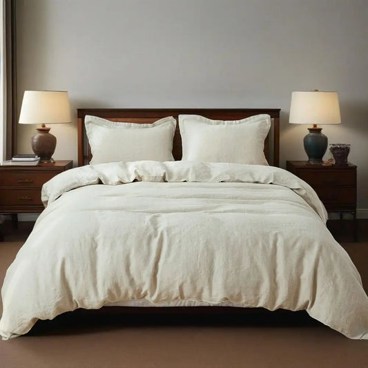 Linen Duvet Cover Set, 3 PCS Natural French Style King Size, Breathable Soft Comforter Cover with 2 Pillowcases (Linen, 104x92)