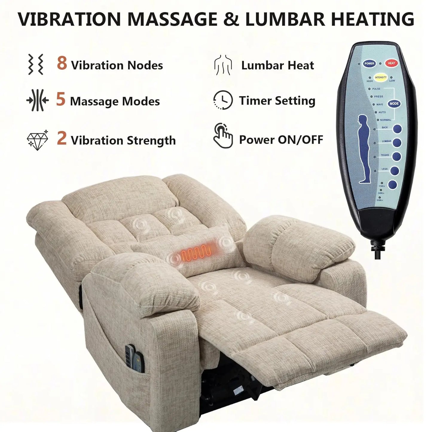 4 Motor Power Lift Recliner Chair for Elderly, Oversized Lay Flat Recliner with Massage Heat, Adjustable Headrest,, Customized