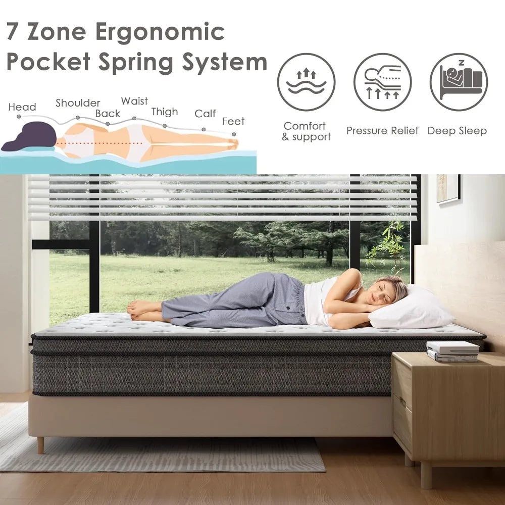 12 Inch Hybrid Mattress Medium Firm Gel Memory Foam Pocket Coils Springs Customized Mattress in a Box