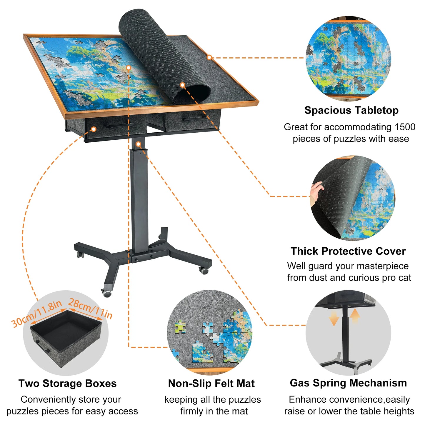 1500 Pieces Jigsaw Puzzle Table with Wheels and Drawers, Adjustable Height & Tilt Angle for Adults Indoor Game Ideal Gift