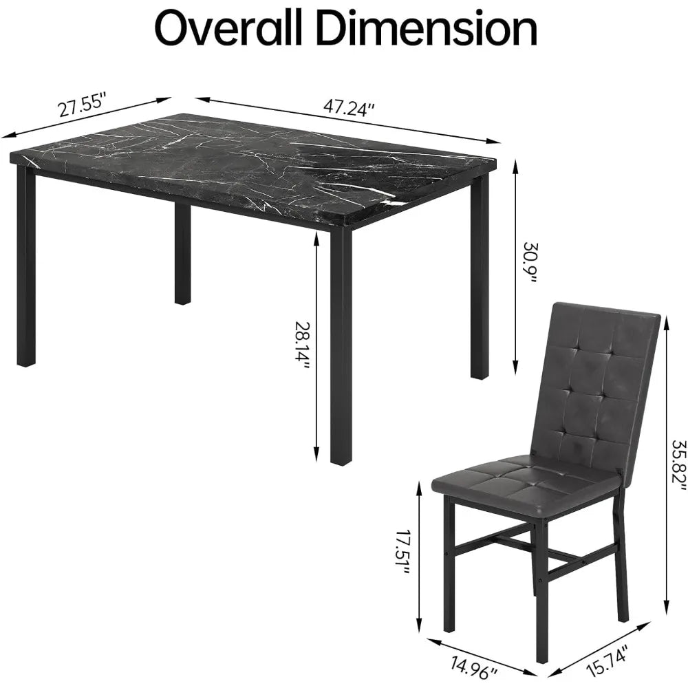 Dining Room Table Set 5 Piece  Set Marble Dining Table 4 Chair Table Set for Kitchen Living Room Breakfast