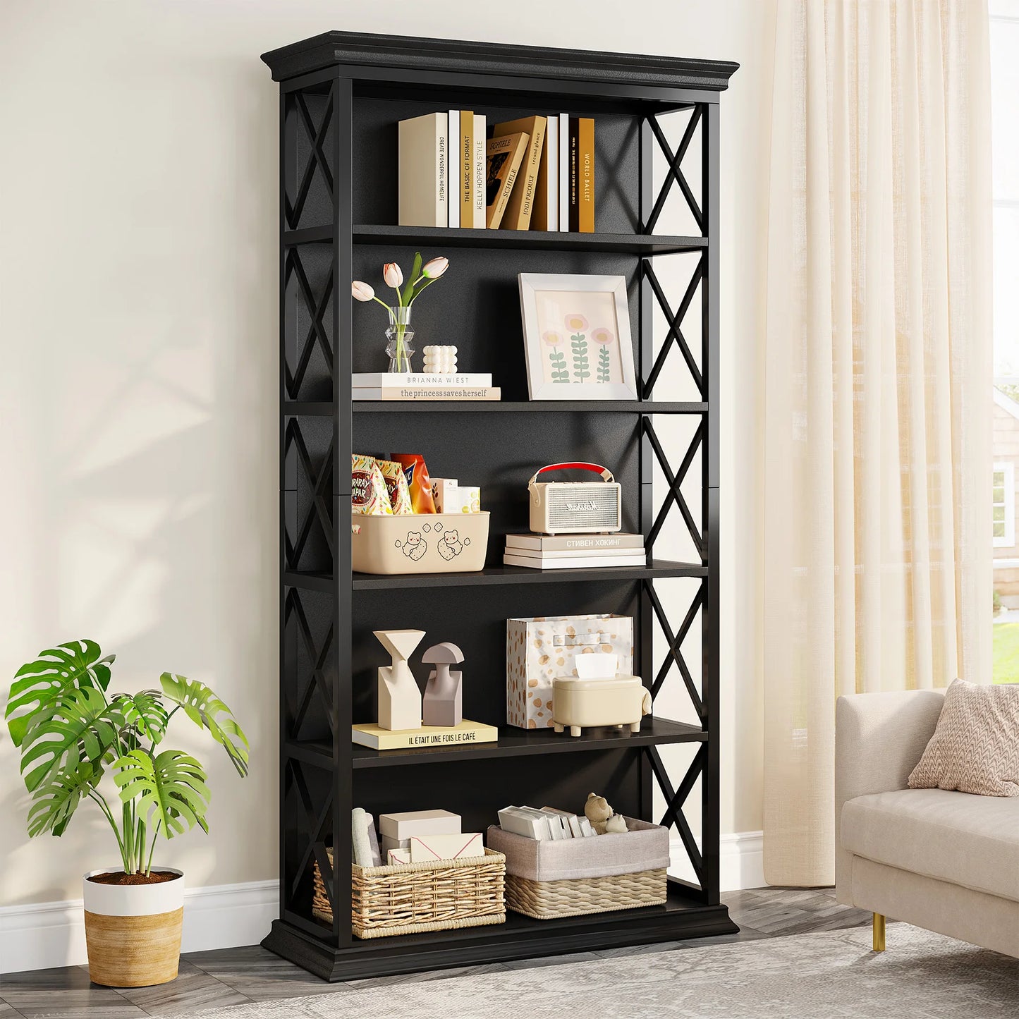 Tribesigns 6-Tier Bookcase, 71 Inches Industrial Bookshelves and Bookcases, Floor Standing 5 Shelf Display Storage Shelves