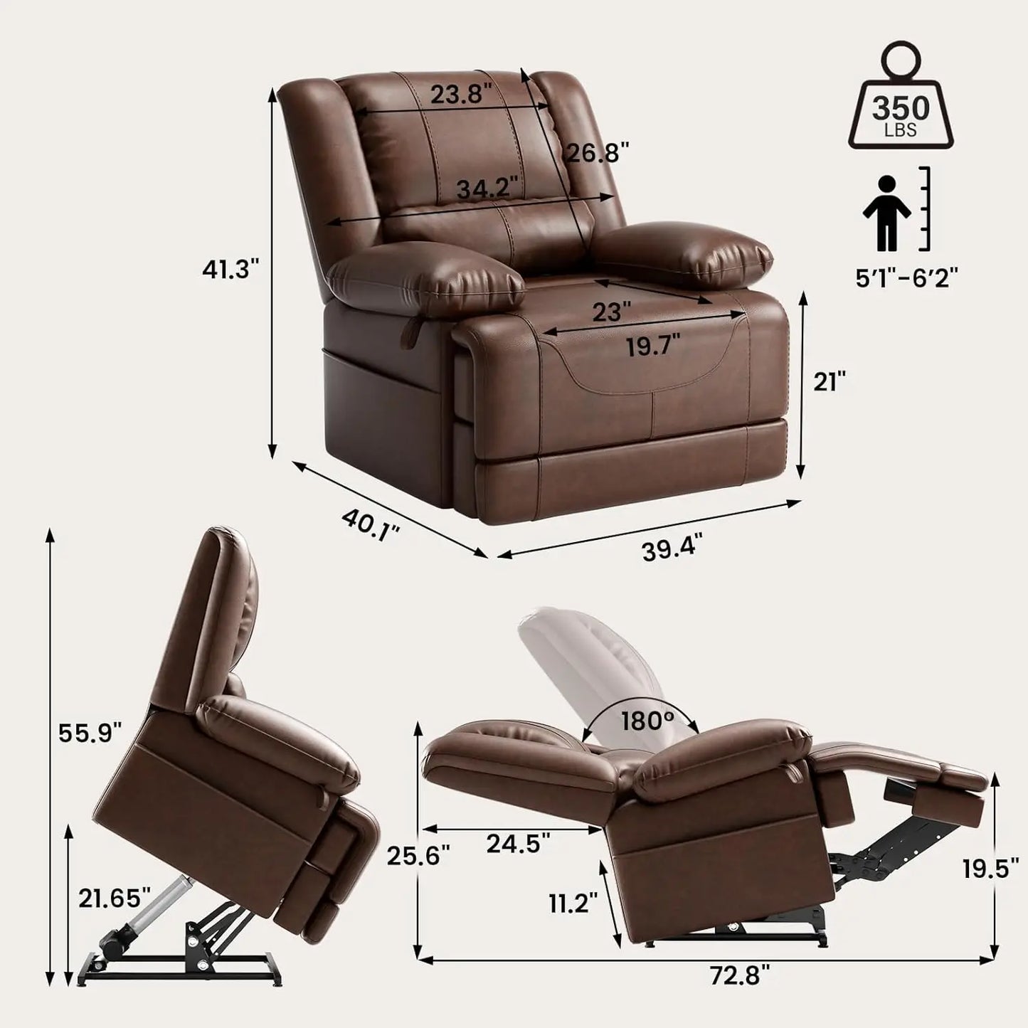 Large Dual Motor Power Lift Recliner Chair with Massage and Heat for Elderly People, Infinite Position,USB Ports, Customized