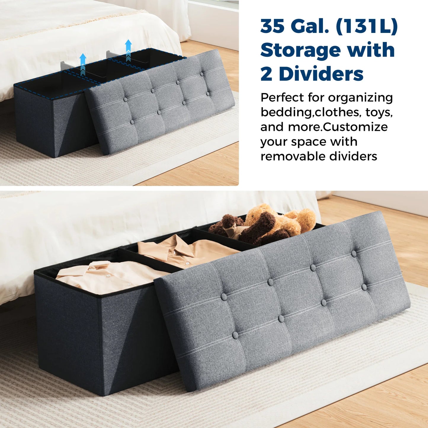 Foldable Stool Ottoman Storage Bench Chest Seat Organizer Box Multifunctional Home Furniture for Living Room