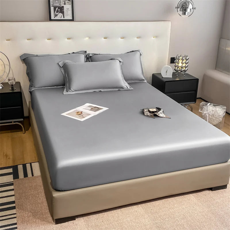 Natural Mulberry Silk Fitted Sheet  Mattress Cover Queen King Size Customized Size Luxury High-End Silk Bedding Sheets