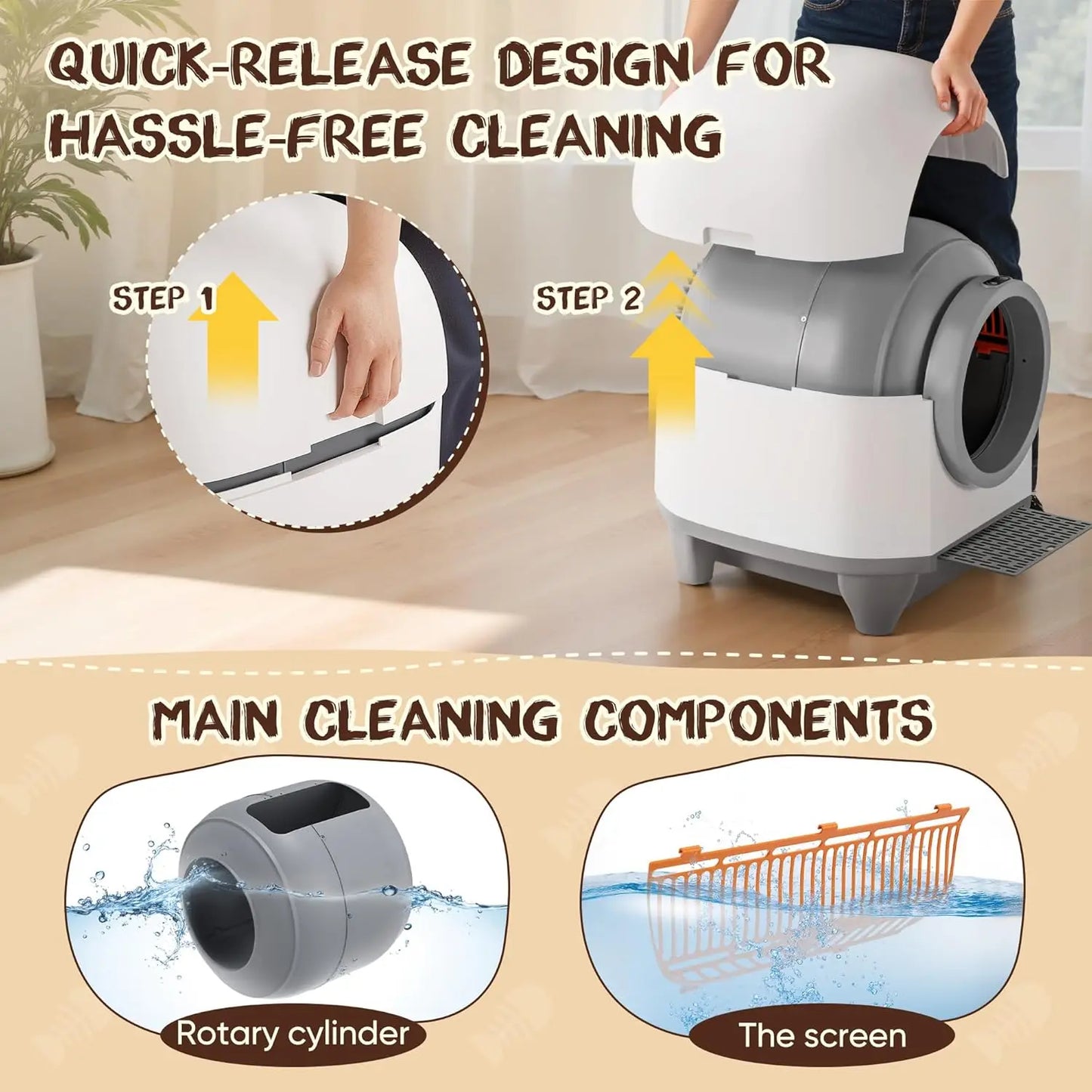 90L Large Capacity Automatic Self-Cleaning Cat Litter Box with APP Control & Safety Protection, Custom