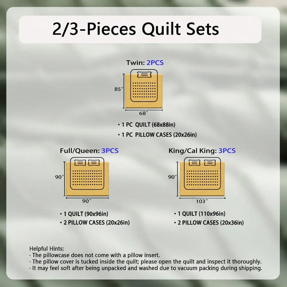 2/3 Pieces Elegant Blue Floral Print Quilt Set(1 Quilt + 1/2 Pillowcases), 100% Polyester Material Is More Breathable In Summer