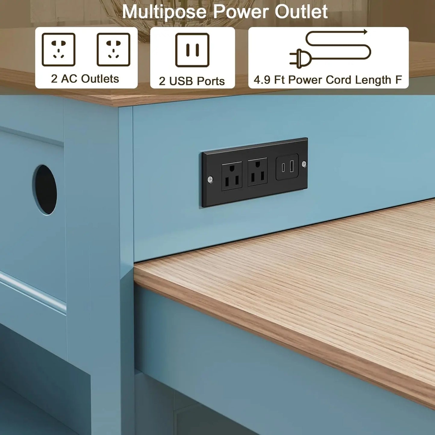 72" Kitchen Island with Extendable Table for 2-4, Island Table for Kitchen with Power Outlet and Storage Slide Out, Custom