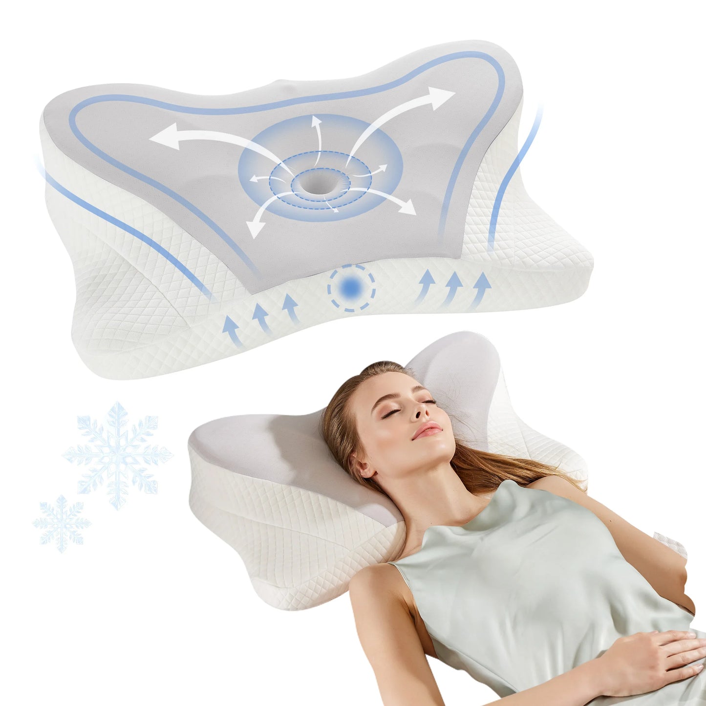 JHK King Size Ergonomic Memory Foam Bed Pillow with Cooling Pillowcase Cervical Contour Pillows For Back Stomach Sleepers