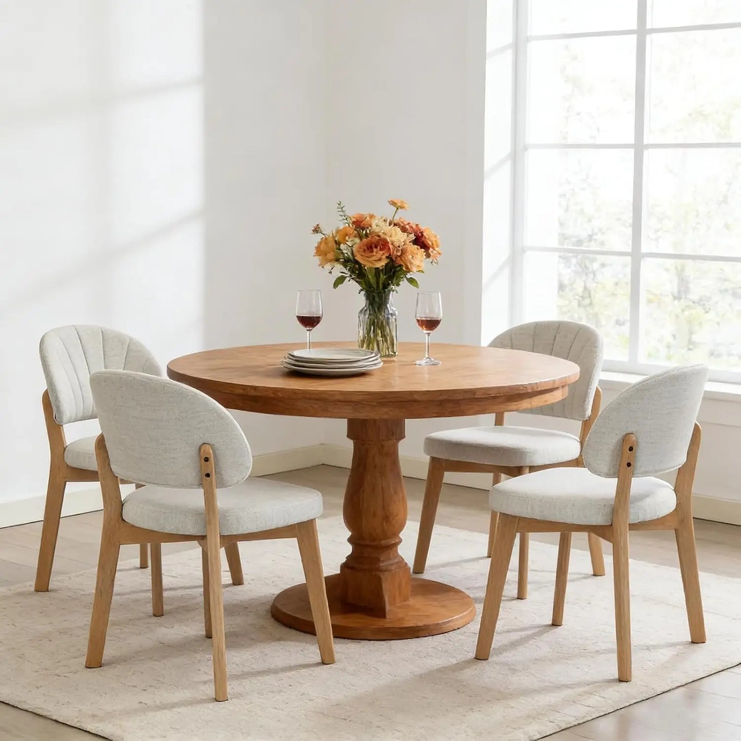 PU Leather Dining Chairs Set of 4, Upholstered Kitchen & Dining Chairs, Mid Century Solid Oak Wood, Custom