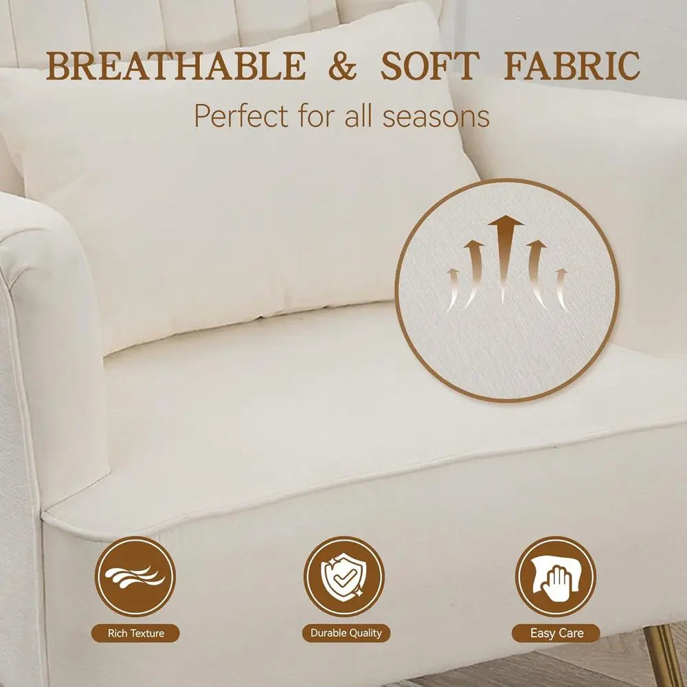 Mid-Century Modern White Wingback Armchair with Pillow And Gold Legs 8.5 Inch Cushion for Living Room Bedroom，Customized