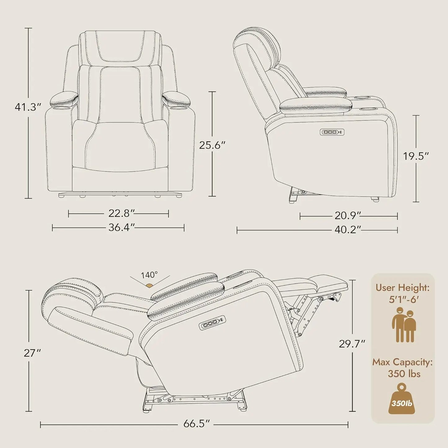 Super Zero Gravity Recliner Chair, Oversized Genuine Leather Electric Recliner W Power Adjustable Headrest & Lumbar, Customized