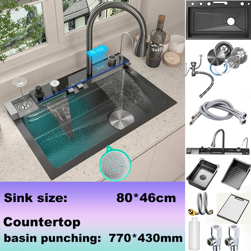 New Modern Stainless Steel Kitchen Sink Multifunctional Sinks Digital Display Large Single Slot Wash Dish Bowl Various Styles