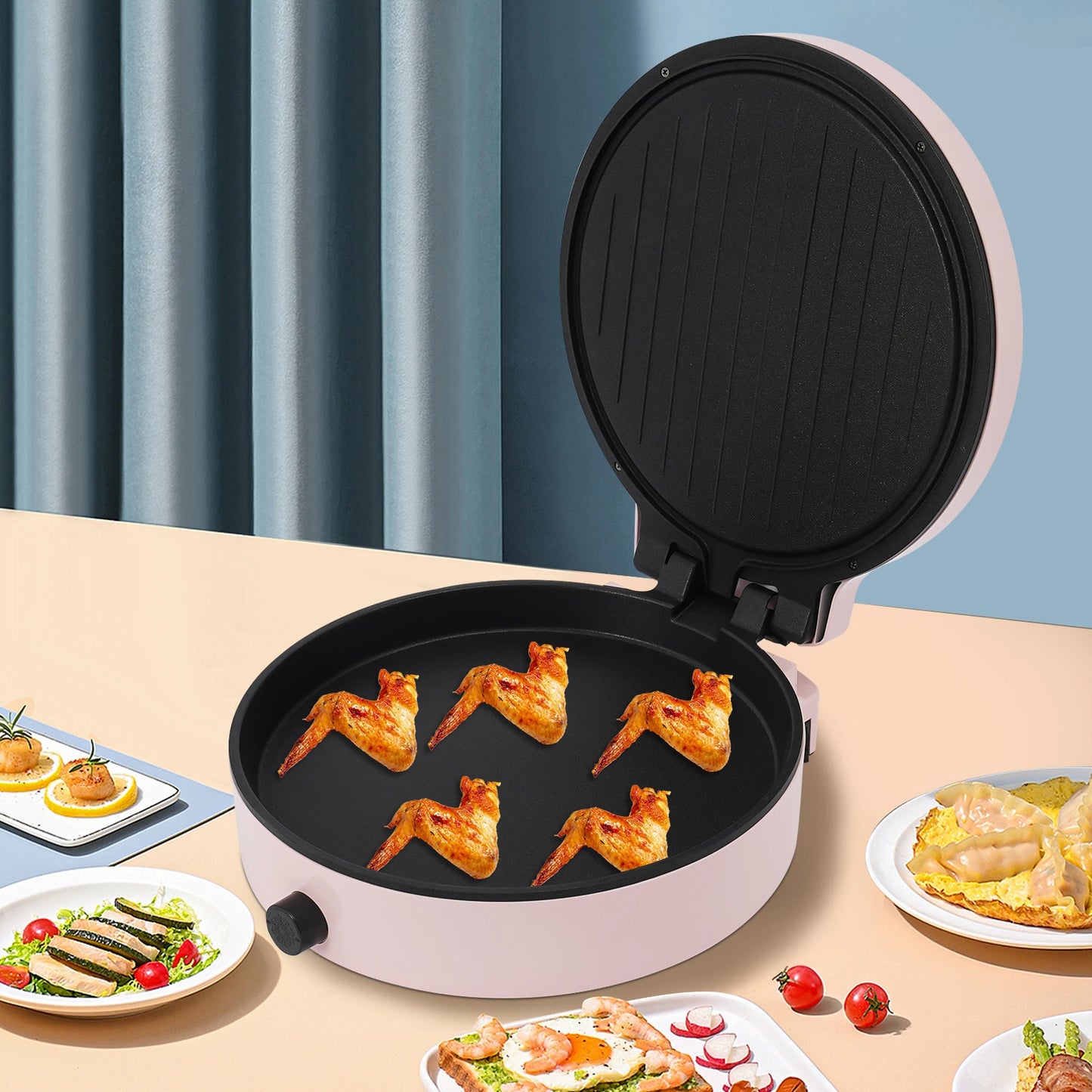 32*8cm Aluminum Alloy Pizza Maker,110V Pink/Black Electric Countertop Grill for Home Kitchens,Parties