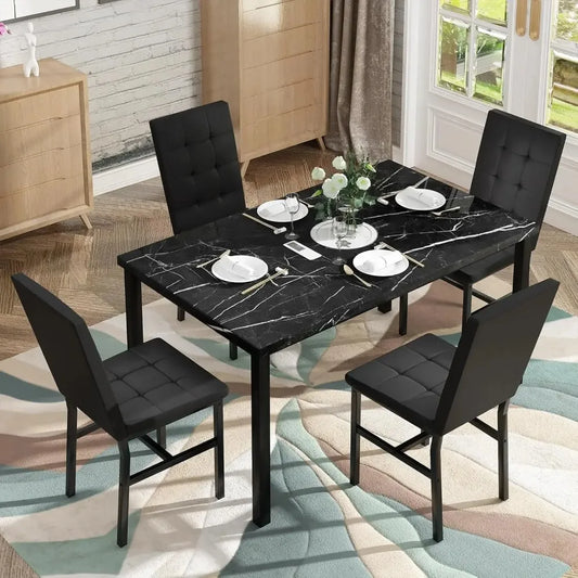 Dining Room Table Set 5 Piece  Set Marble Dining Table 4 Chair Table Set for Kitchen Living Room Breakfast