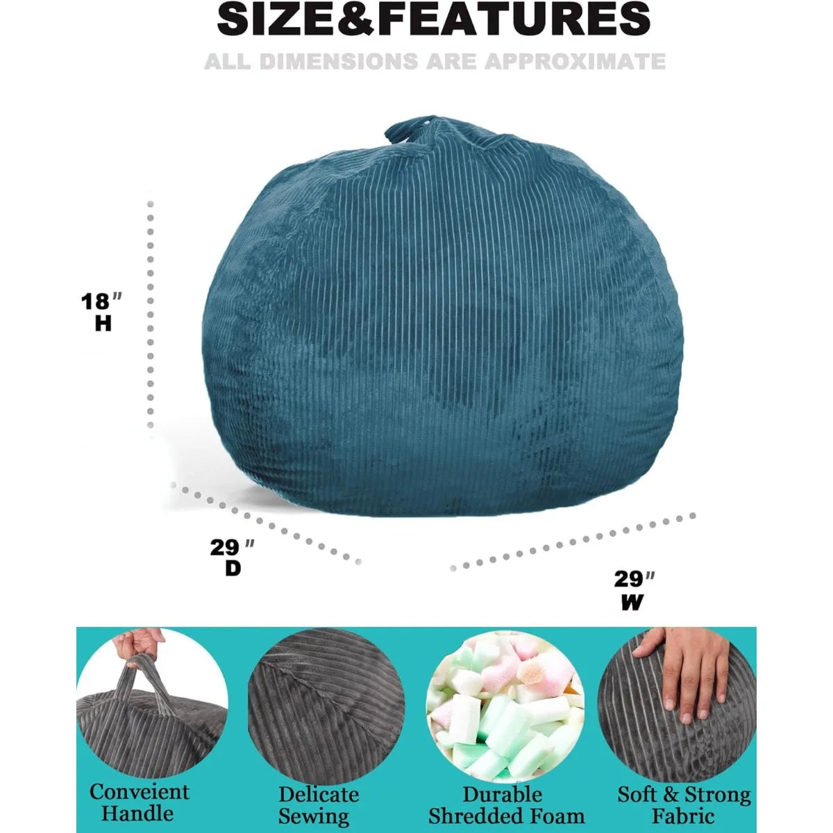 Classic Bean Bag Chair, with Faux Rabbit Fur Cover for Teens and Kids, Memory Foam Bean Bag Chairs, Ultra Soft Faux Fur Fabric,