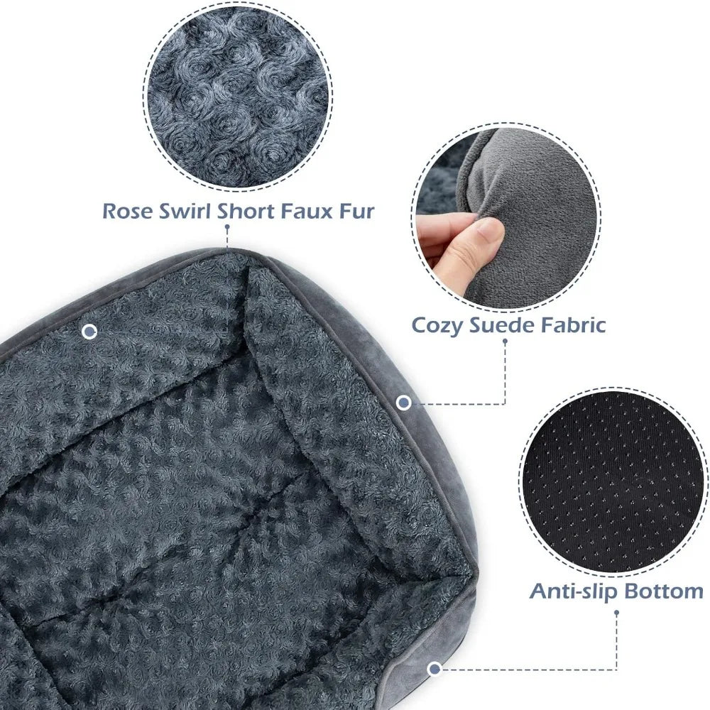 Rectangle Washable Orthopedic Dog Bed Soft Calming Durable Anti-Slip Bottom Small Medium Large Sizes