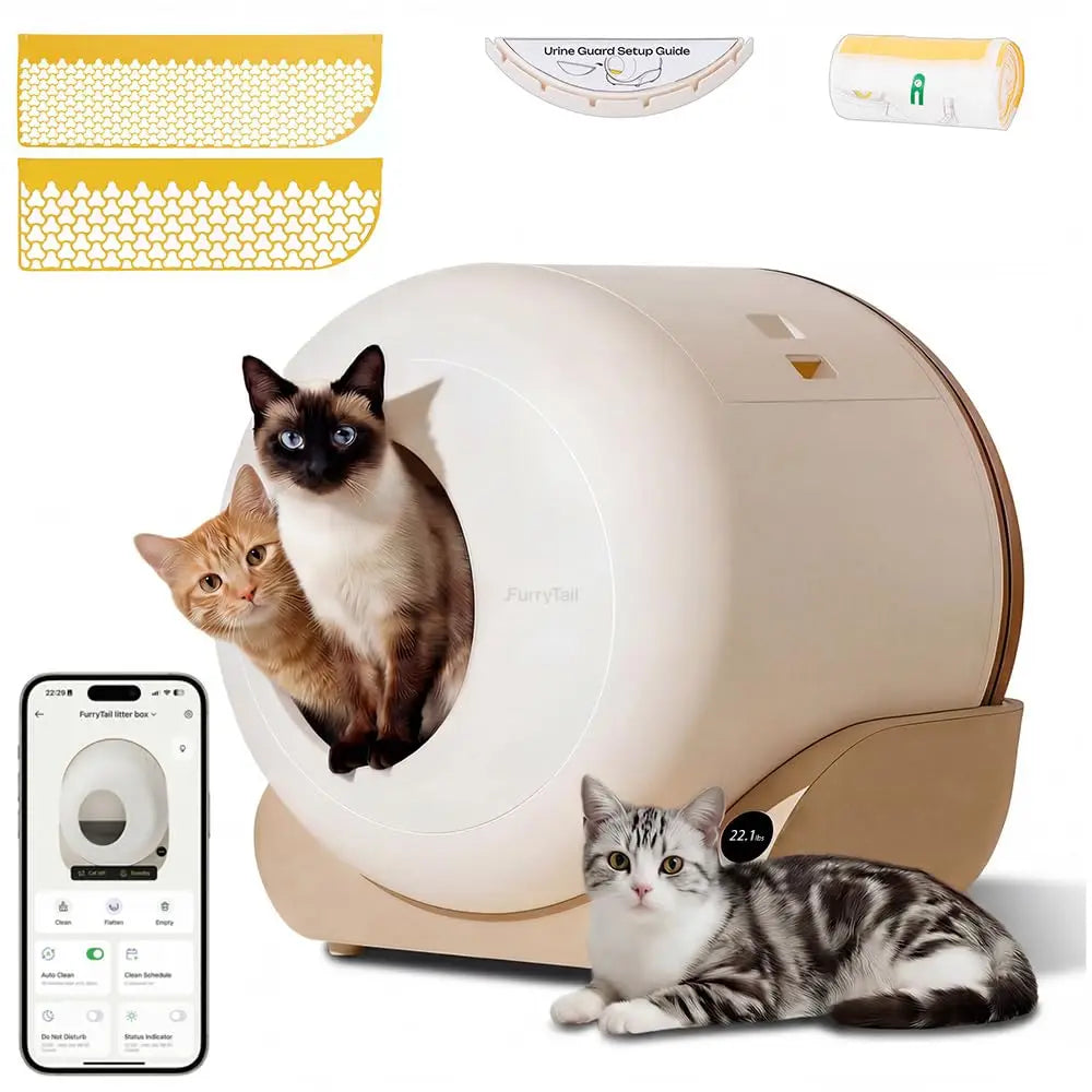 Self Cleaning Automatic Litter Box, Smart Sensors, Odor Leak Control, Large Multi Cat, App & 40 Bags, Custom