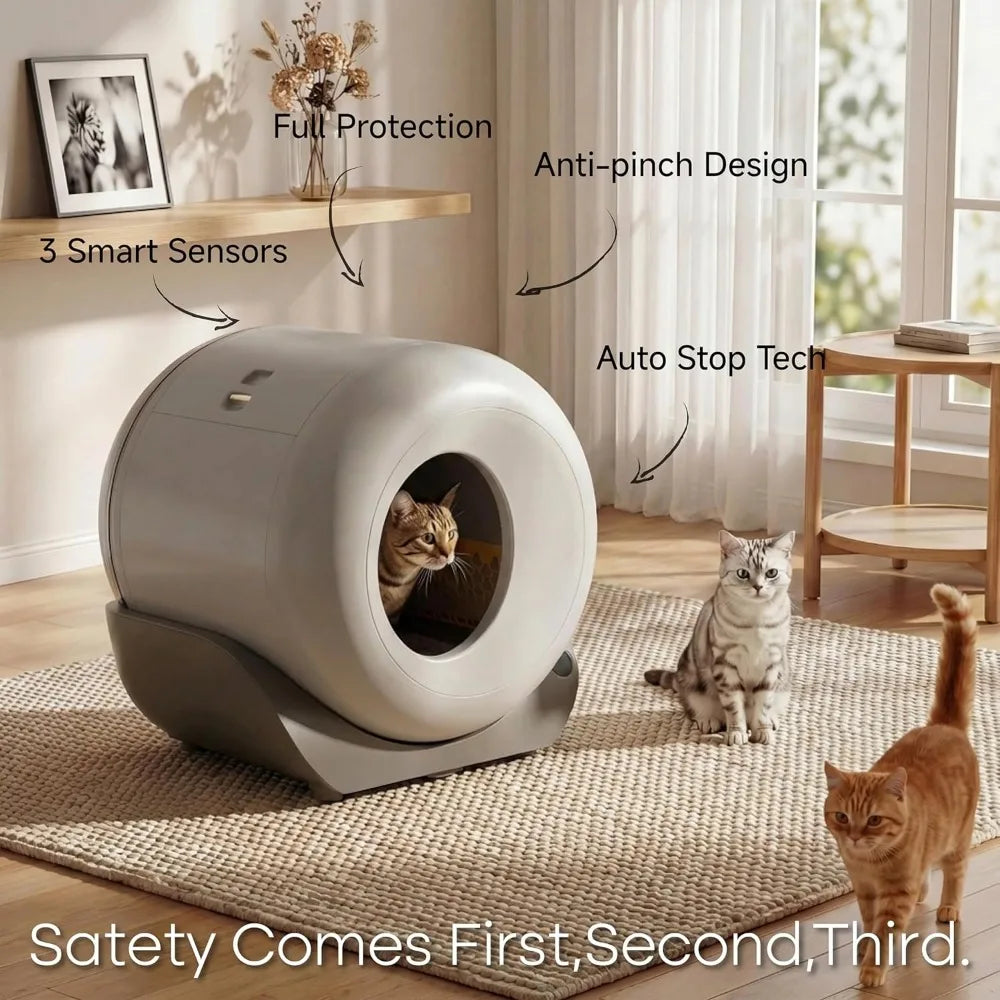 Automatic Litter Box Self Cleaning, Kitty Litter Box, Smart Safety Sensors, Odor & Leak Control, Large Capacity，Customized
