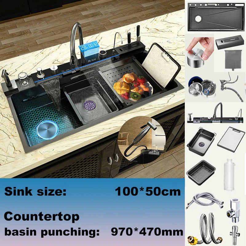 New Modern Stainless Steel Kitchen Sink Multifunctional Sinks Digital Display Large Single Slot Wash Dish Bowl Various Styles