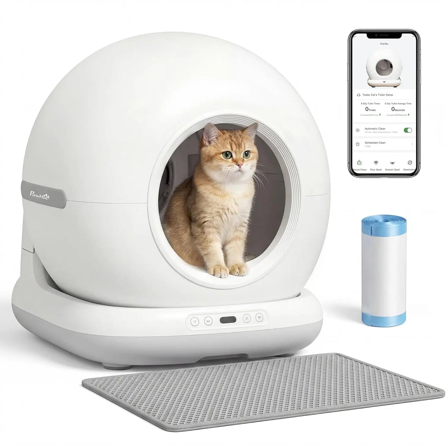 Extra Large 72L Self Cleaning Litter Box, App & 2.4G WiFi, Odor & Noise Control, Safety Sensors, Deodorant Gel, Mat & Bag,Custom