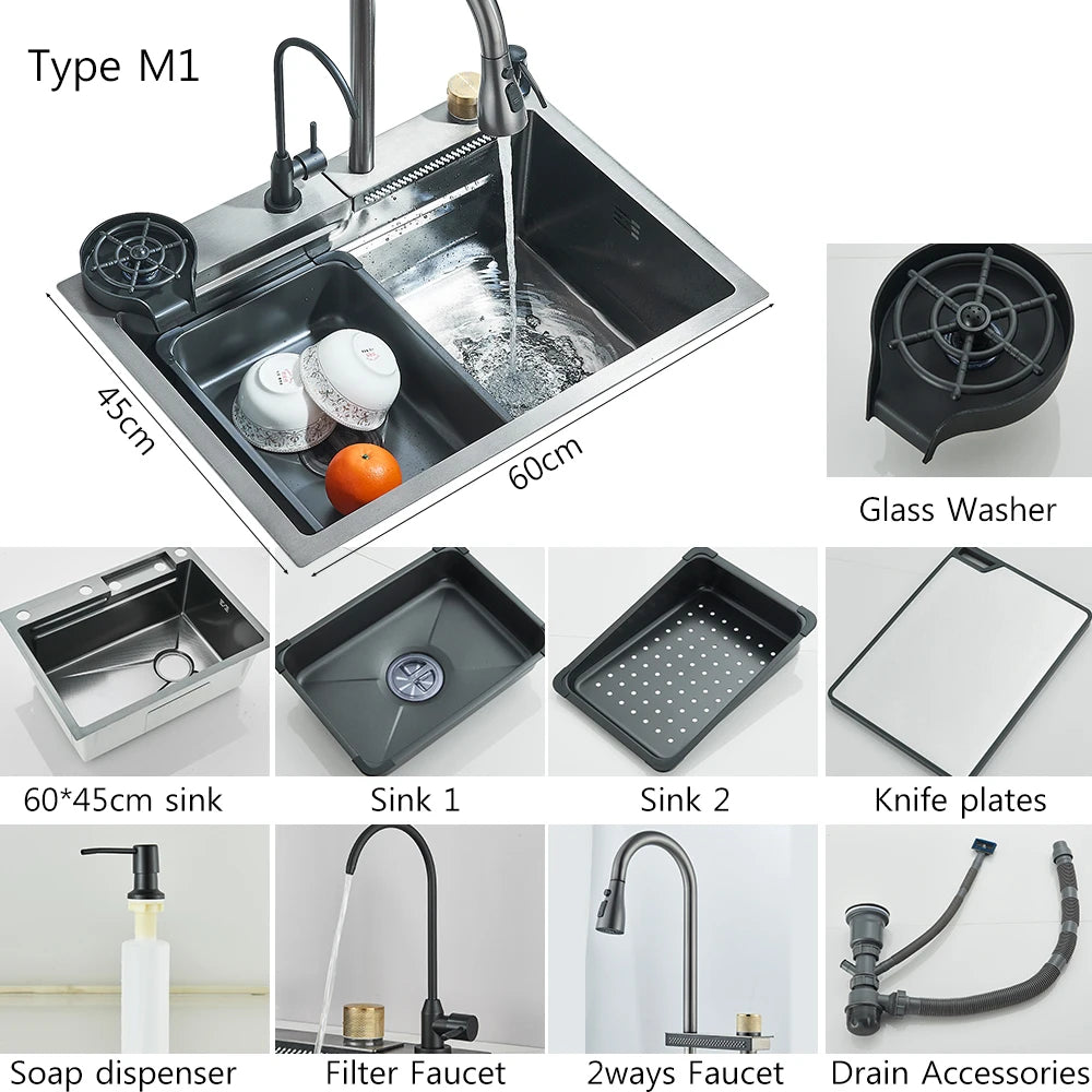Brushed Nickel Stainless Steel Kitchen Sinks Recessed Sinks Kitchen Taps Sinks with Drains Kitchen Faucet Sink Sets