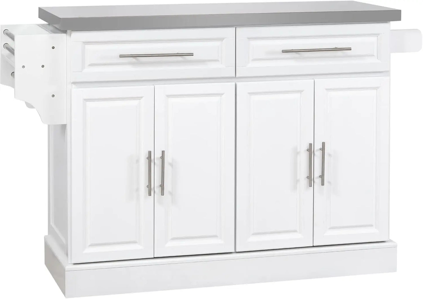 Rolling Kitchen Island Cart with Wheels, Portable Island Table for Kitchen with Stainless Steel Top, Adjustable Shelves