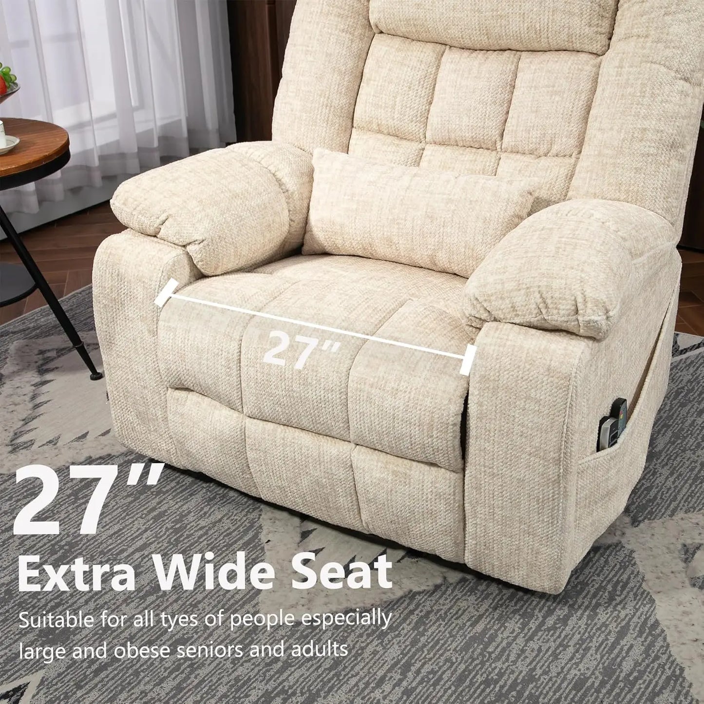 4 Motor Power Lift Recliner Chair for Elderly, Oversized Lay Flat Recliner with Massage Heat, Adjustable Headrest,, Customized