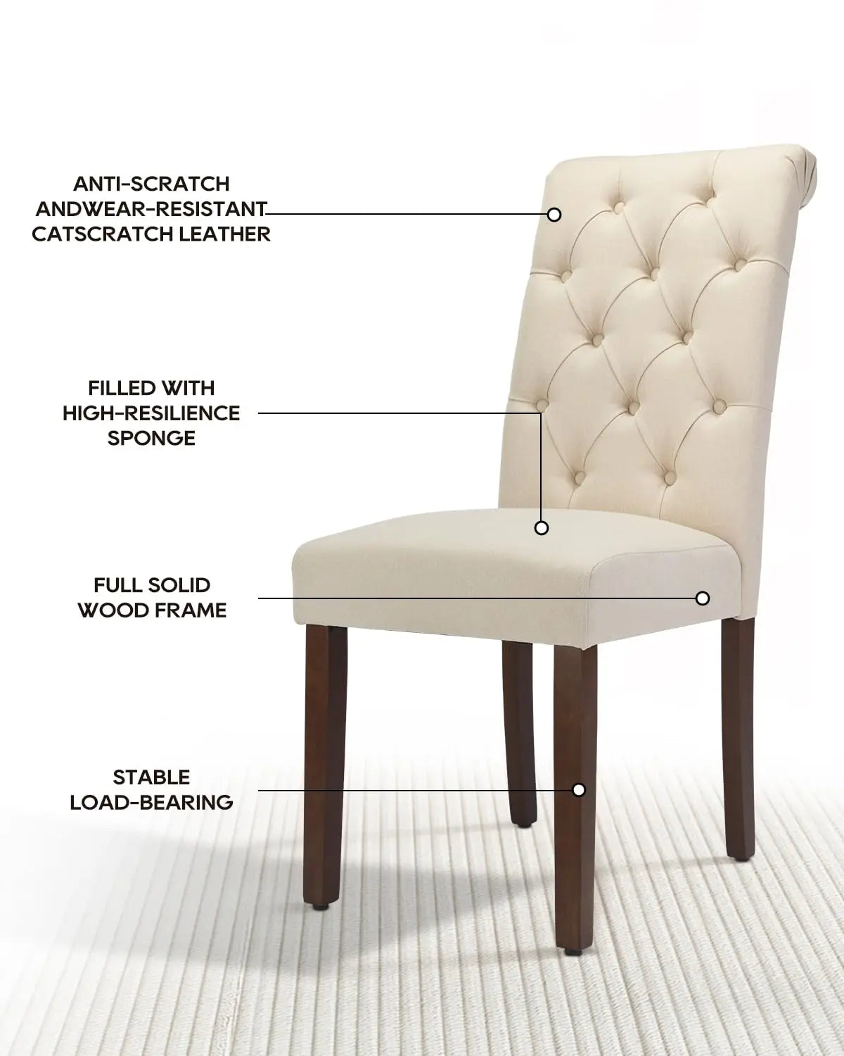 Dining Chairs Set of 2, Button Tufted Parsons Upholstered Chairs with Solid Wood Legs, Mordern Fabric Kitchen, Customized