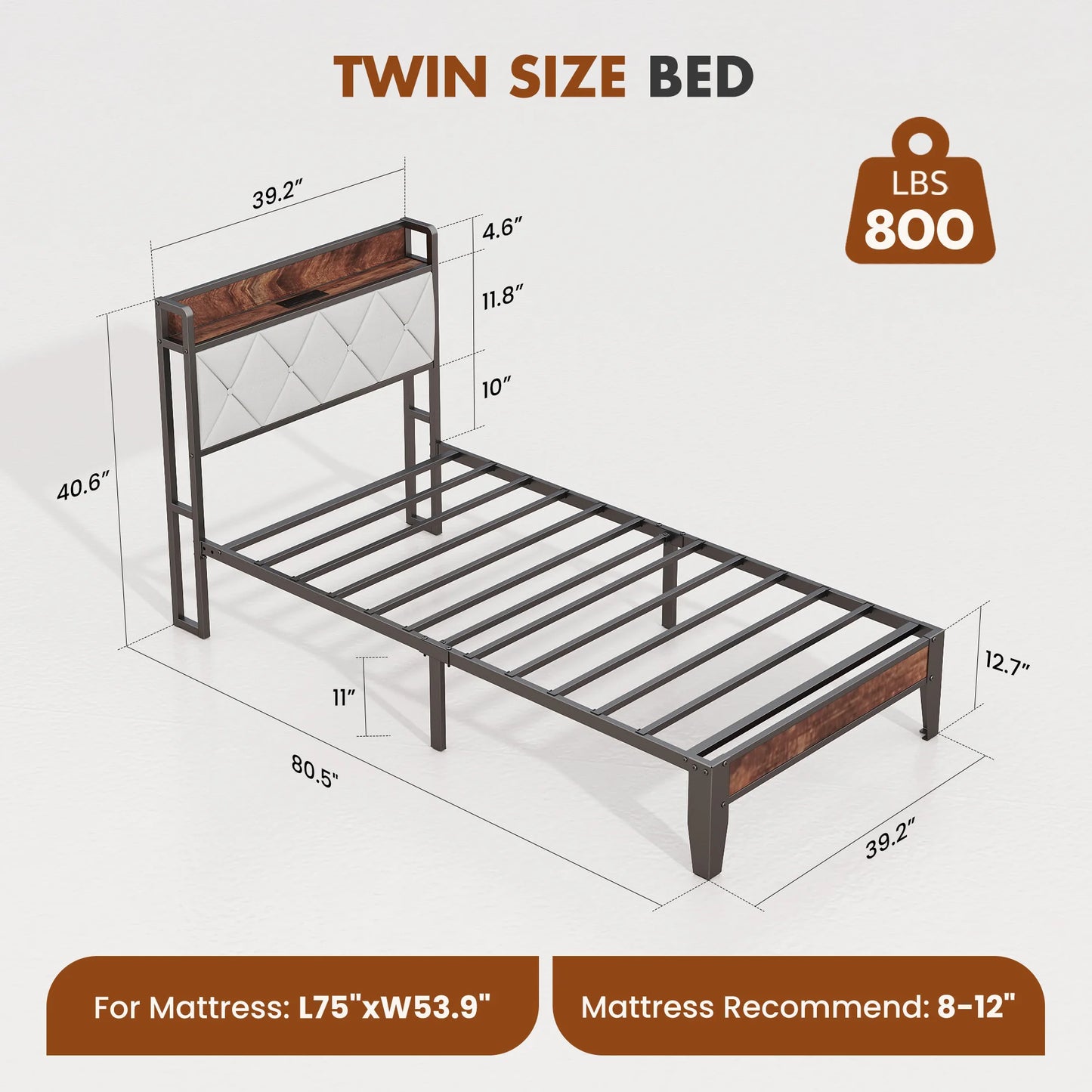 JHK King Size Soft Pack Heavy Duty Metal Bed Frame with Headboard Charging Station 1100lbs Capacity Easy Assembly For Bedroom