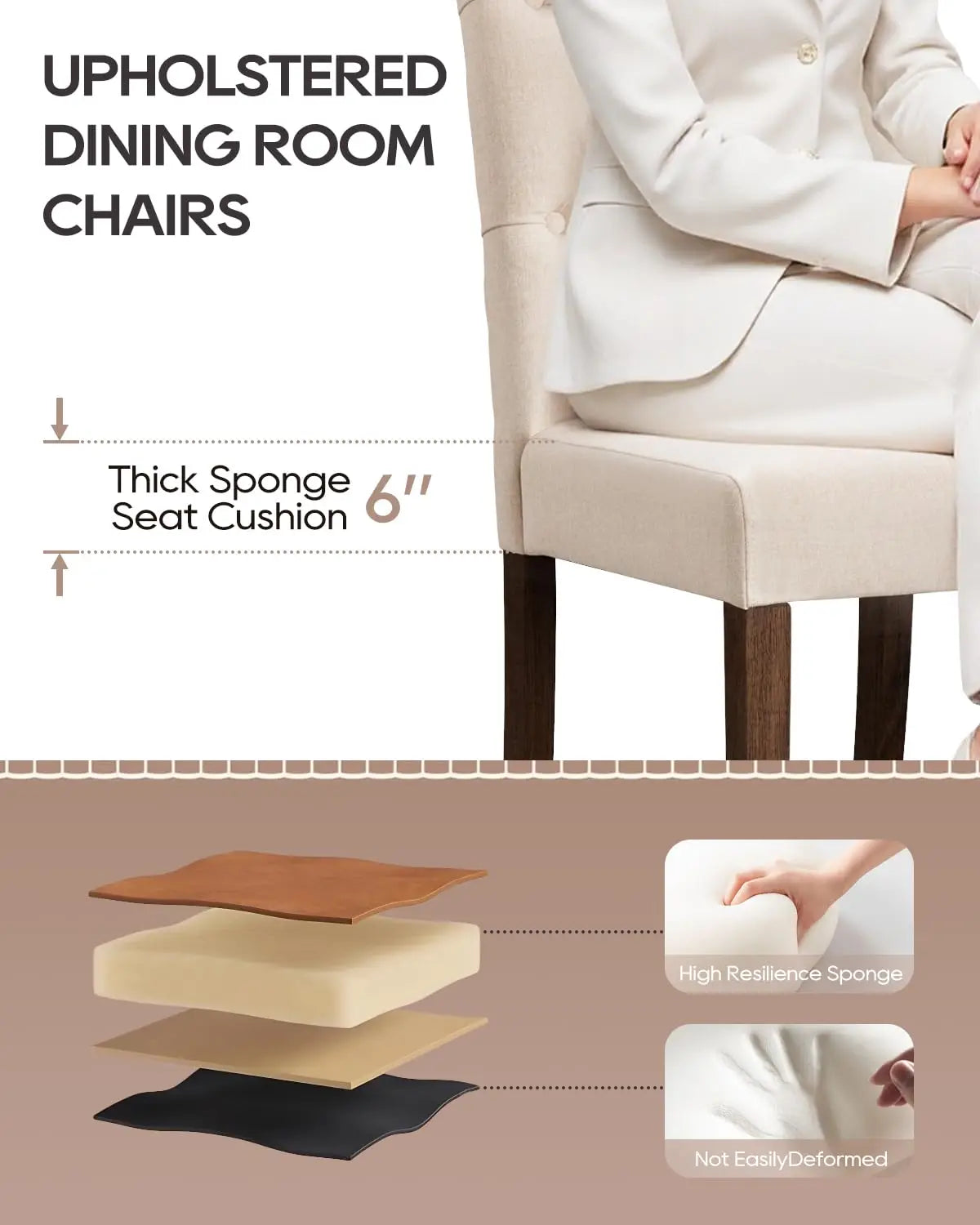 Dining Chairs Set of 2, Button Tufted Parsons Upholstered Chairs with Solid Wood Legs, Mordern Fabric Kitchen, Customized
