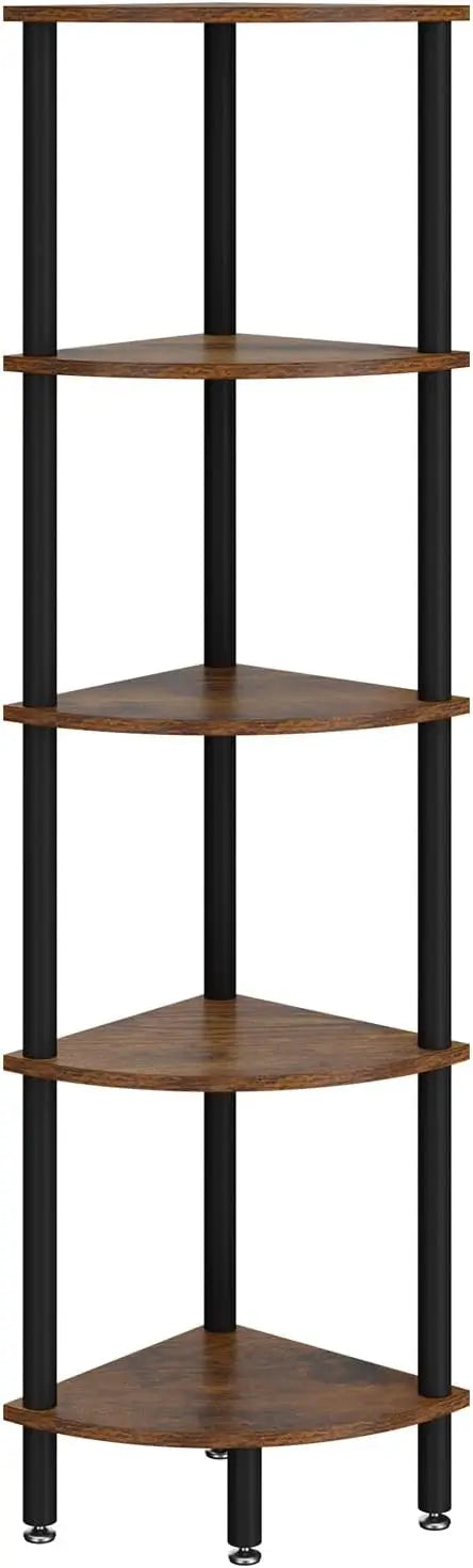 5 Tier Corner Shelf Stand,Industrial Corner Display Rack,Corner Bookshelf for Living Room, Bedroom, Kitchen, Home Office, Black