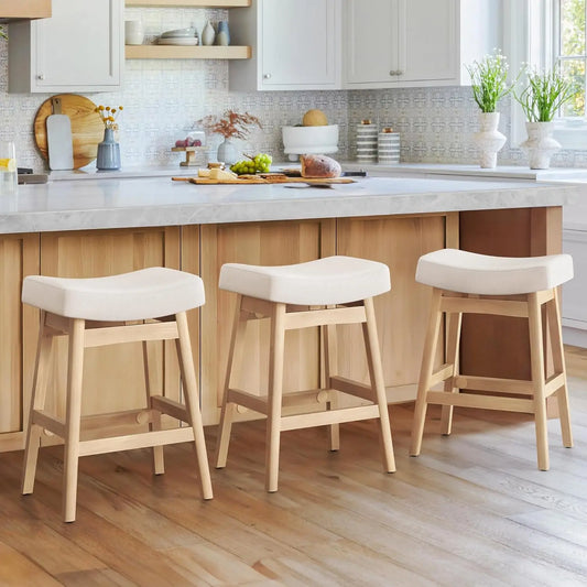 Bar Stools Set of 3, Barstools with Sturdy Wood Legs, Saddle Seat Counter Height Bar Stools for Kitchen Counter,, Customized