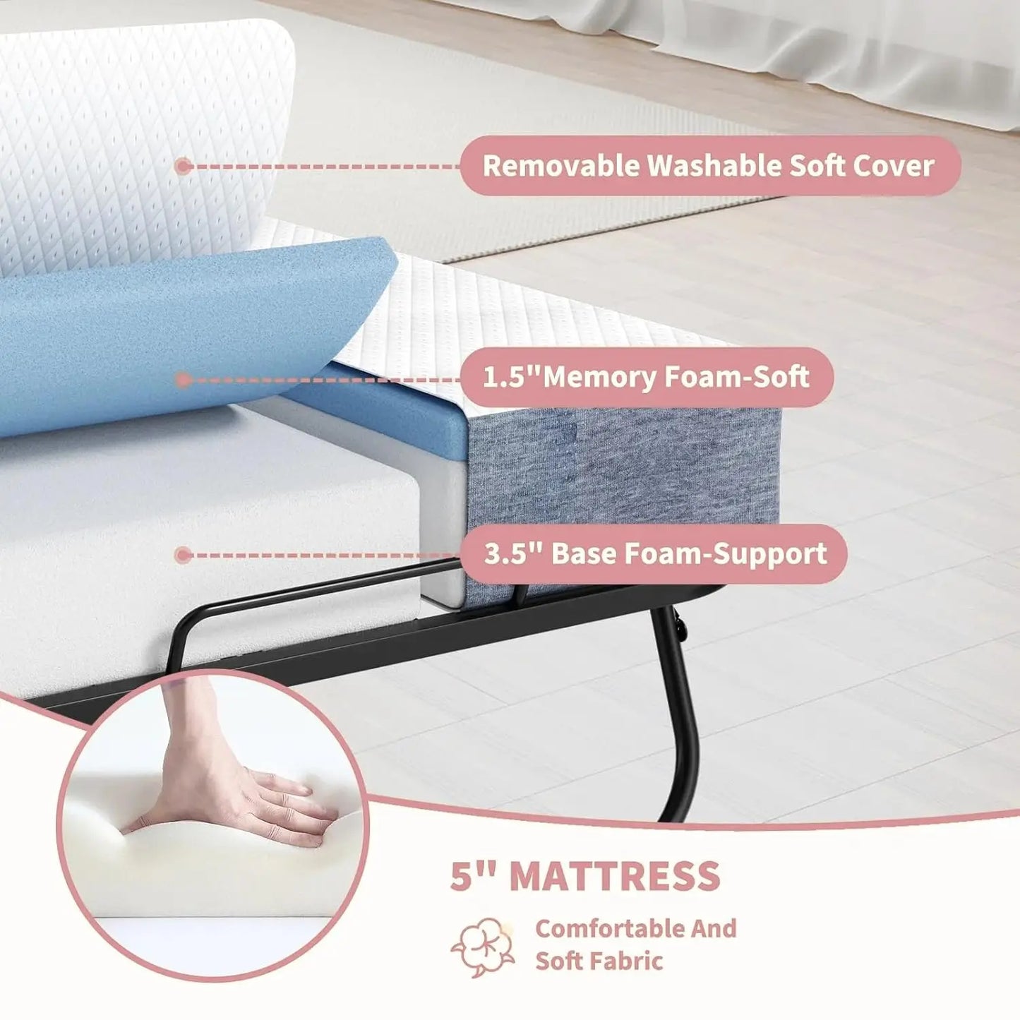 Full Size Folding Bed with Mattress - Extra Large Size 75''x54'' Foldable Rollaway Bed for Guest, Space Saving Fold Up for Easy