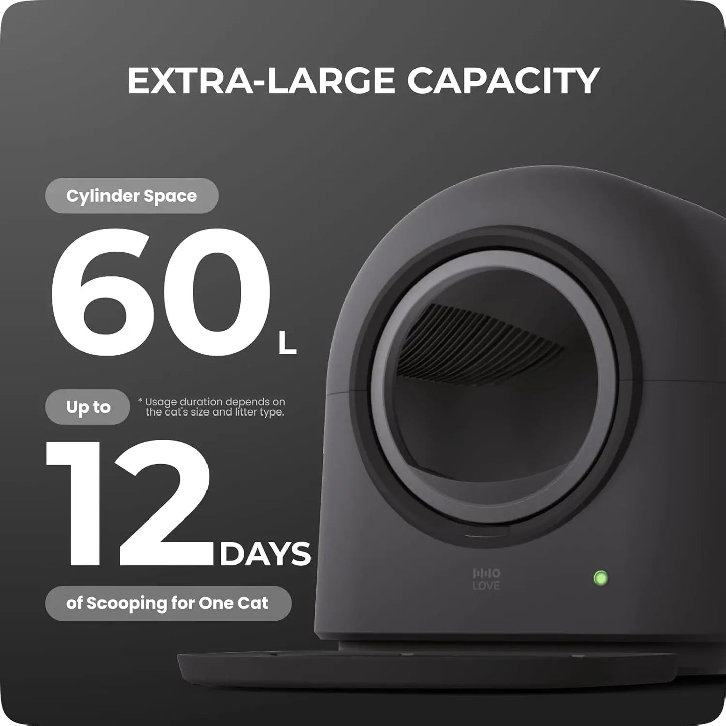 Self Cleaning Automatic Cat Litter Box, App Control, Hands Free for Multi-Cat, Safe,with Mat, Bags & Deodorizer,Dark Grey,Custom