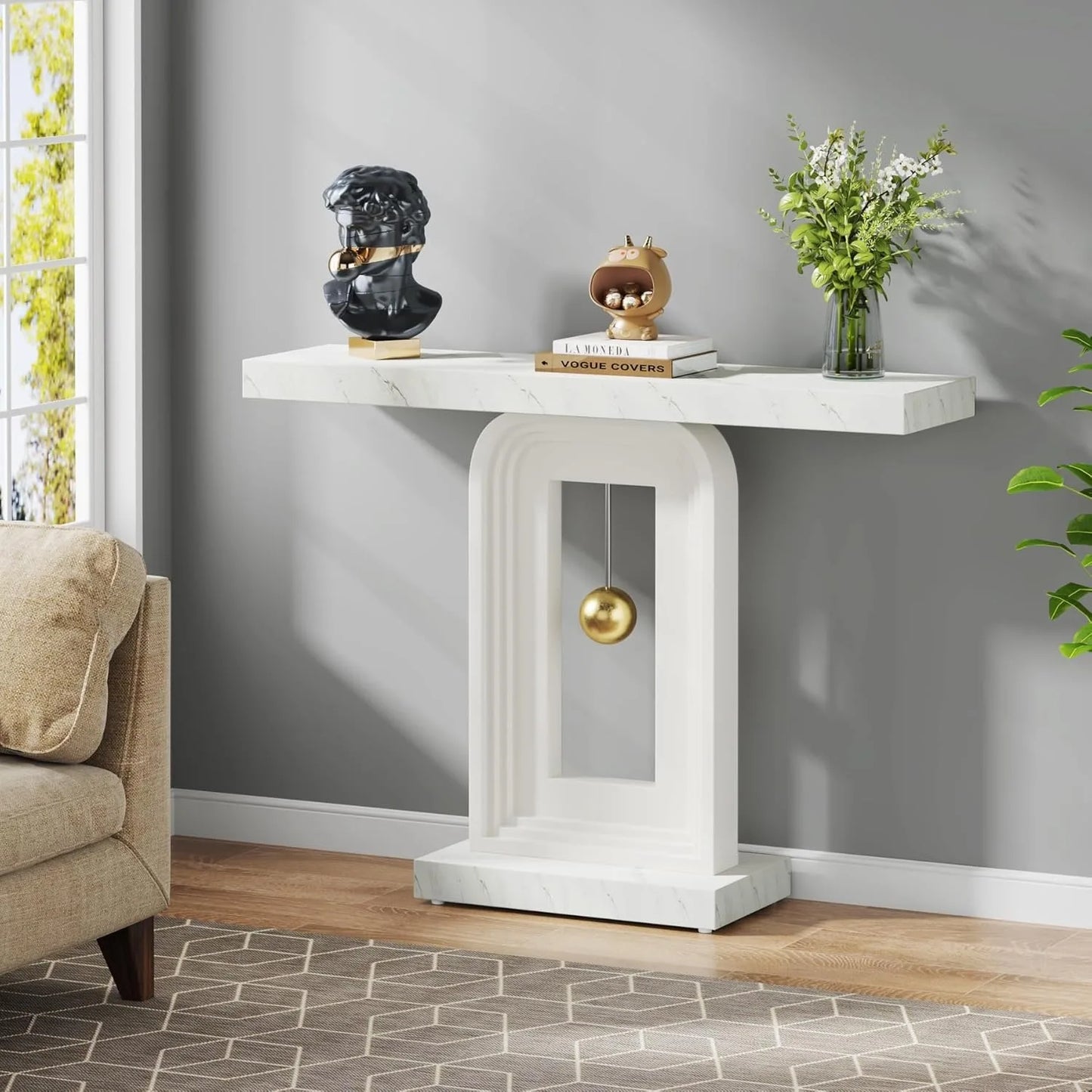 LITTLE TREE Modern Console Table, 40 Inches Faux Marble Sofa Table, Contemporary Entryway Table for Living Room Hallway Entrance