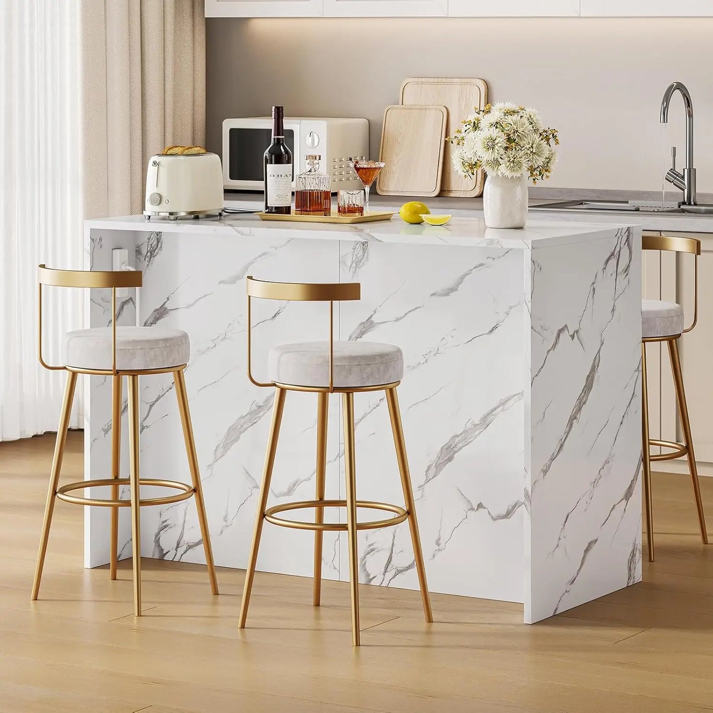 47.3" Kitchen Island with 2 Storage Cabinets & 4 Drawers, Modern Imitation Marble Dining Table with Power Outlet,, Custom