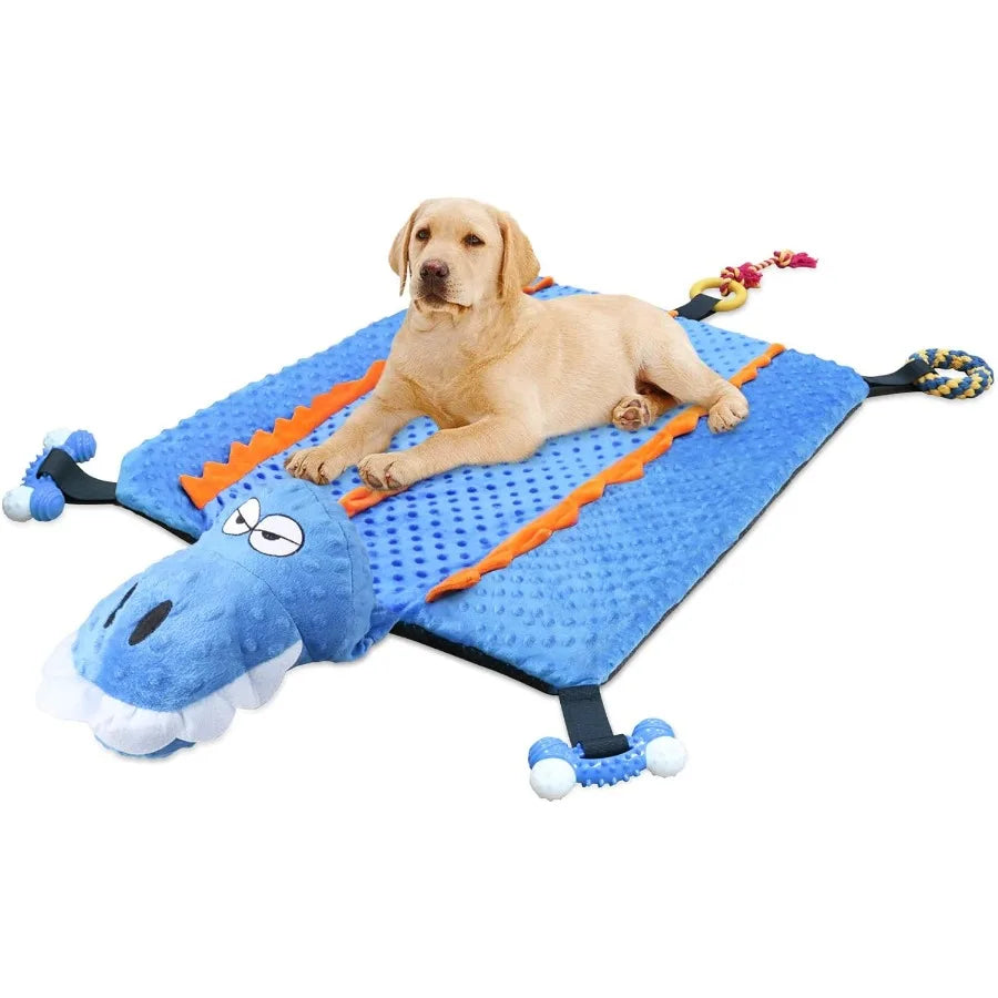 Dog Play Mat with Chew Toys Multiple Puzzle Interactive Toy Pet Playing Mat for Small Medium Dogs Cats All-in-One Crocodile Pat